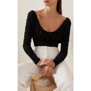 New Tove Tess Draped Ruched Stretch-Jersey Black Bodysuit Size 8 US NWT